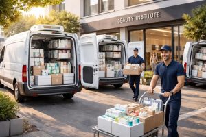 livraison rapide en moins de 48h de produits cosmétiques pour instituts, grâce à nos véhicules réfrigérés garantissant fraîcheur et qualité.