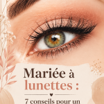 Mariée souriante portant des lunettes, maquillage assorti et élégant