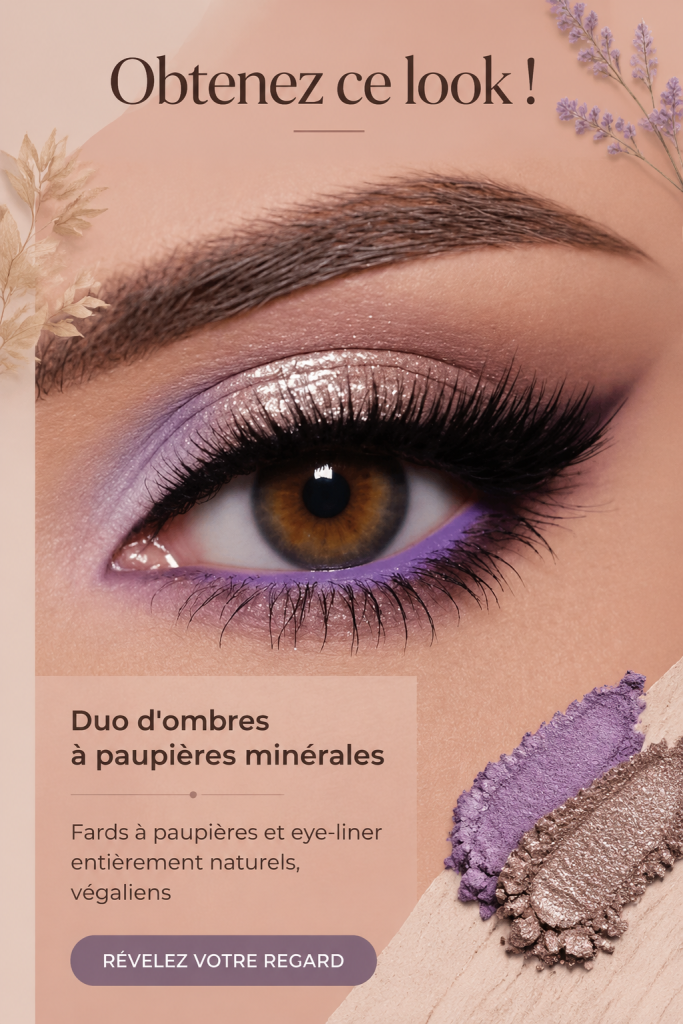 Duo d'ombres à paupières minérales posées sur une table en bois