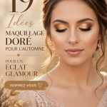 Une femme avec un maquillage glamour doré pour l'automne, mettant en avant des nuances chaudes.