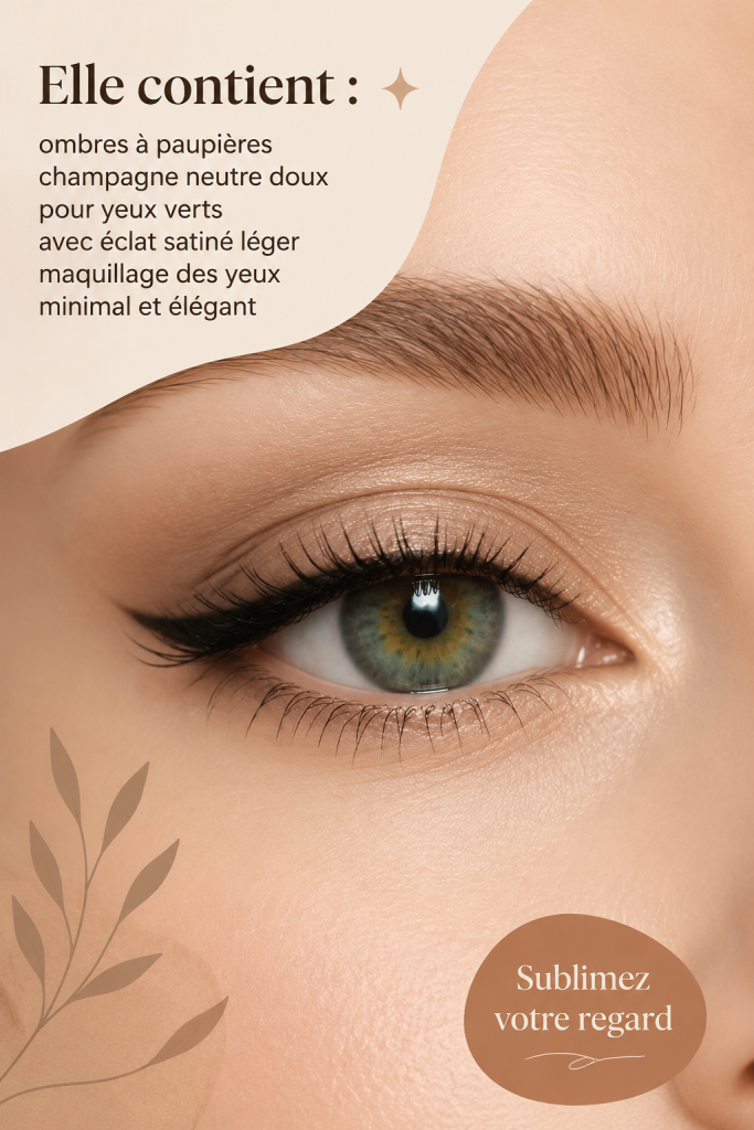 Maquillage élégant avec ombre à paupières champagne pour les yeux verts.