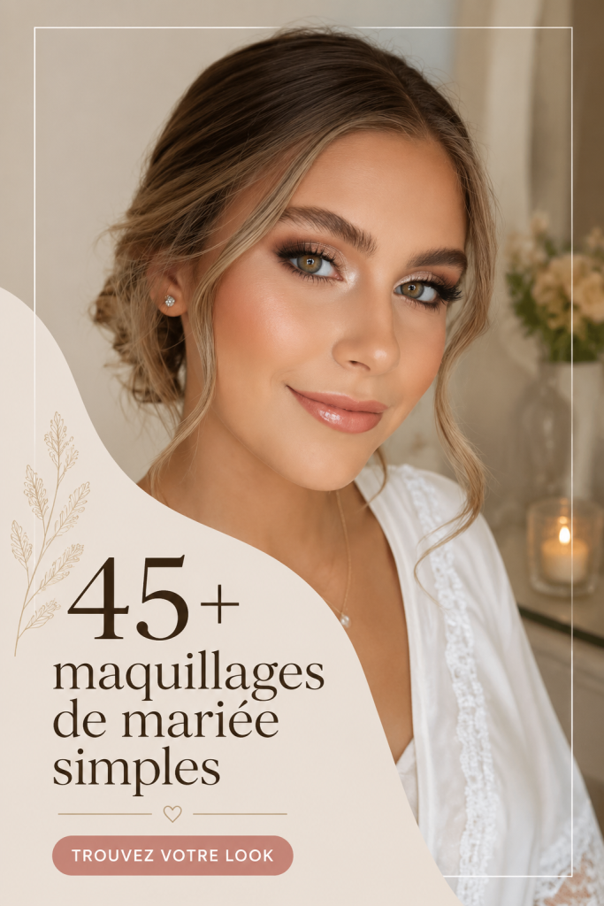 Maquillage de mariée simple et élégant avec des teintes neutres.