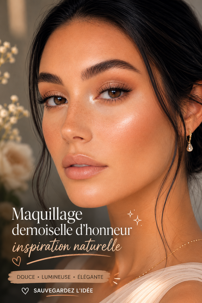Look de maquillage naturel pour demoiselle d'honneur mettant en valeur un teint éclatant et une bouche douce.