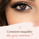 Maquillage élégant mettant en valeur des yeux marron avec des tons chauds.