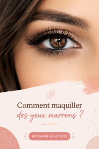 Maquillage élégant mettant en valeur des yeux marron avec des tons chauds.