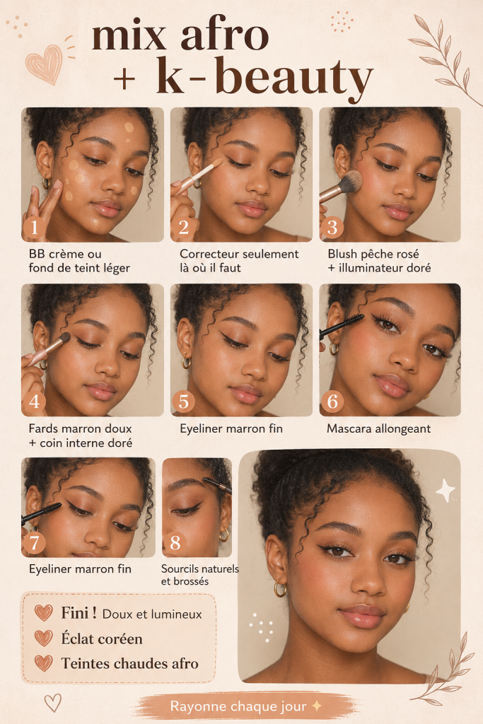 Image représentant des produits de beauté afro et K-beauty sur une table.