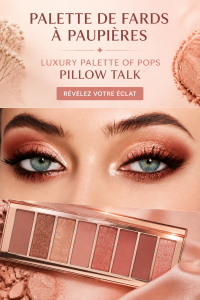 Palette de fards à paupières Pillow Talk de Charlotte Tilbury mise en avant sur un fond élégant.
