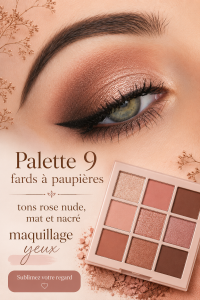 Palette de 9 fards à paupières en tons rose nude, idéale pour un maquillage élégant.