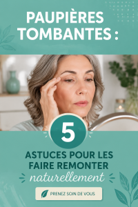 Femme avec des paupières tombantes consultant des astuces naturelles pour les lifter.
