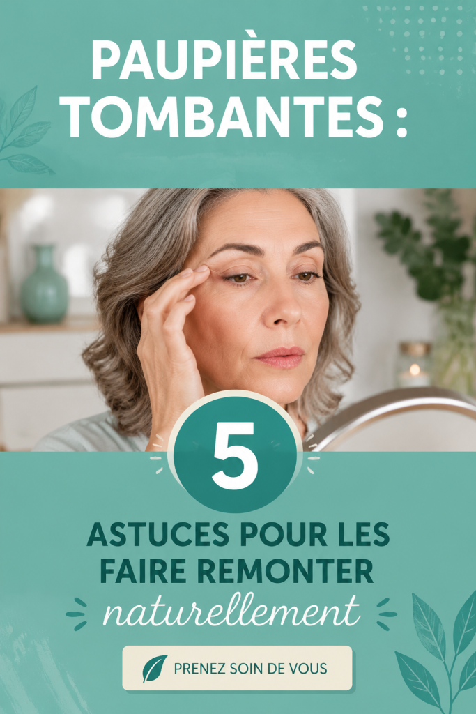 Femme avec des paupières tombantes consultant des astuces naturelles pour les lifter.