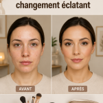 Femme appliquant un maquillage rapide pour un look éclatant